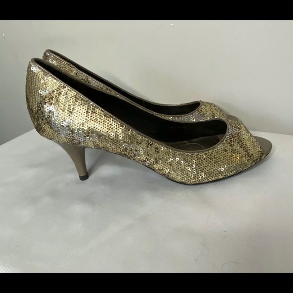 4/$35 Tahari Gold Silver Sequin Peep Toe Marie - Picture 7 of 8